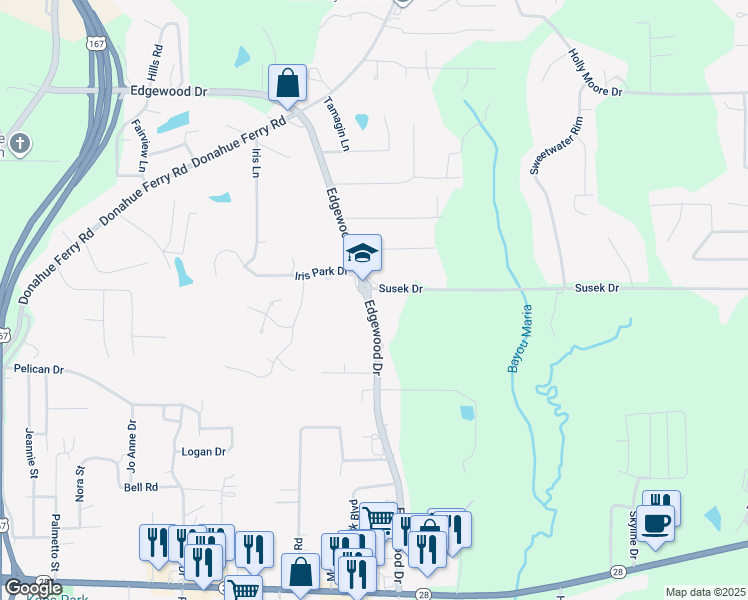 map of restaurants, bars, coffee shops, grocery stores, and more near 1006 Susek Dr in Pineville