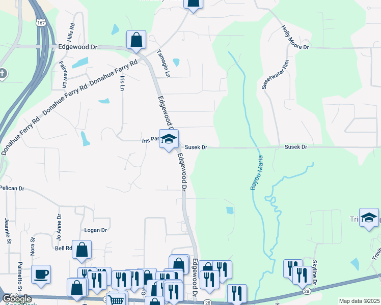 map of restaurants, bars, coffee shops, grocery stores, and more near 1006 Susek Drive in Pineville