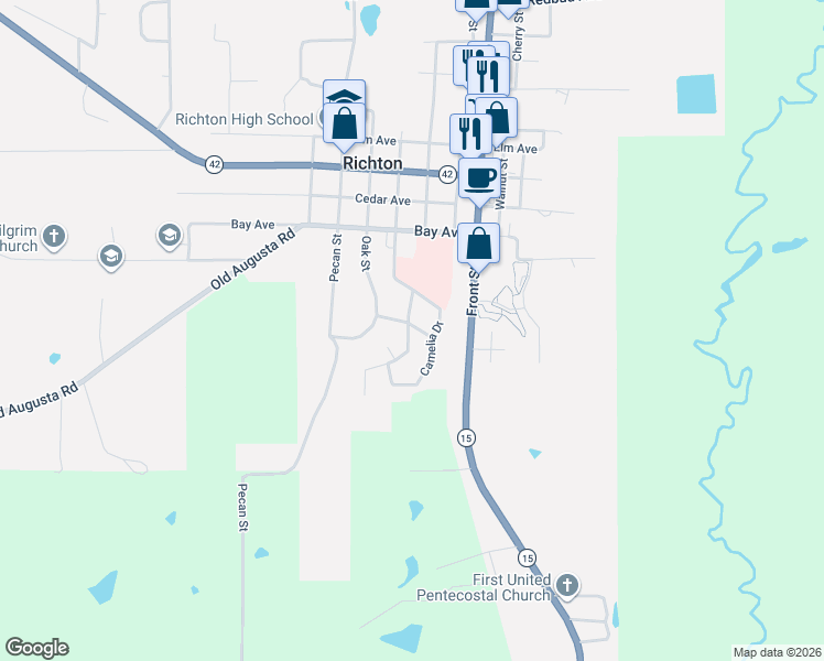 map of restaurants, bars, coffee shops, grocery stores, and more near 301-399 Azalea Ln in Richton