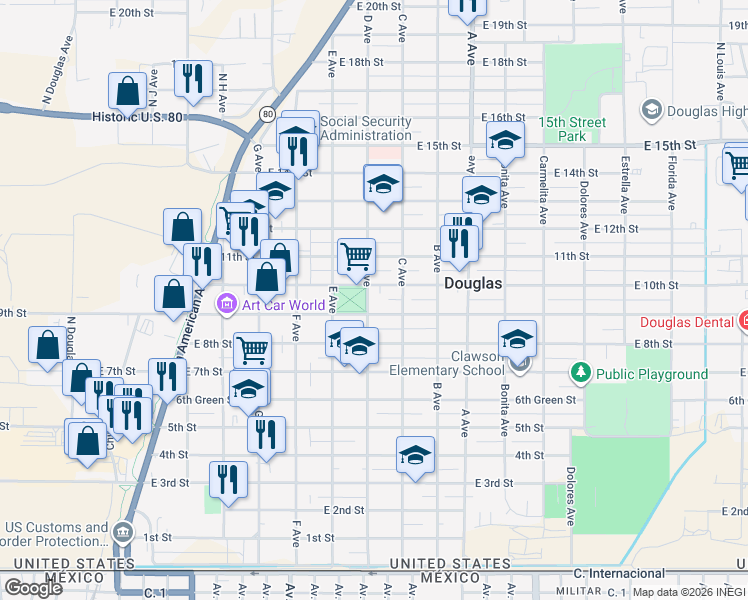 map of restaurants, bars, coffee shops, grocery stores, and more near 925 D Avenue in Douglas