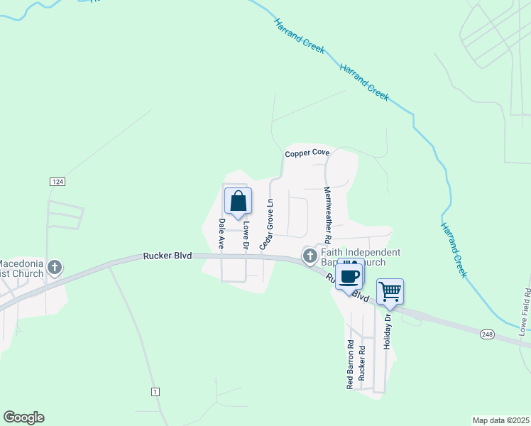 map of restaurants, bars, coffee shops, grocery stores, and more near 155 Cedar Grove Lane in Enterprise