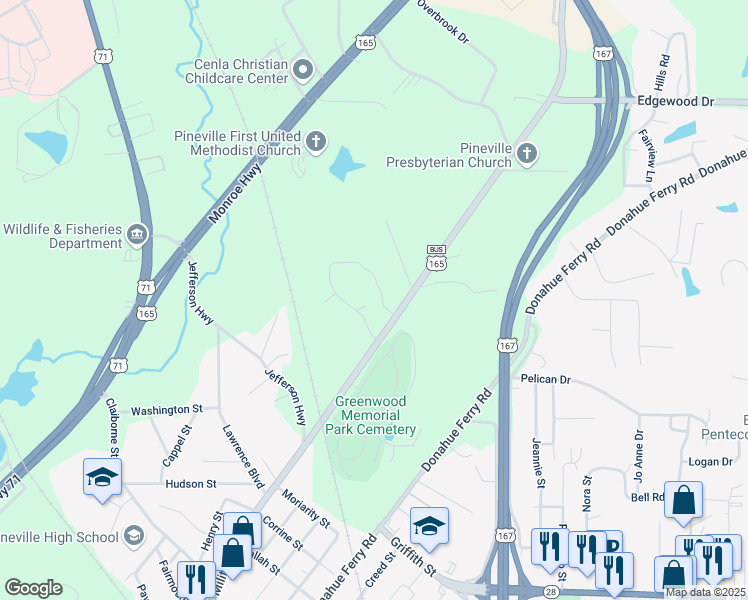 map of restaurants, bars, coffee shops, grocery stores, and more near 2301 Military Highway in Pineville