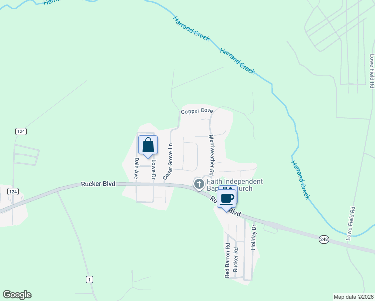 map of restaurants, bars, coffee shops, grocery stores, and more near 74 Foxchase Drive in Enterprise