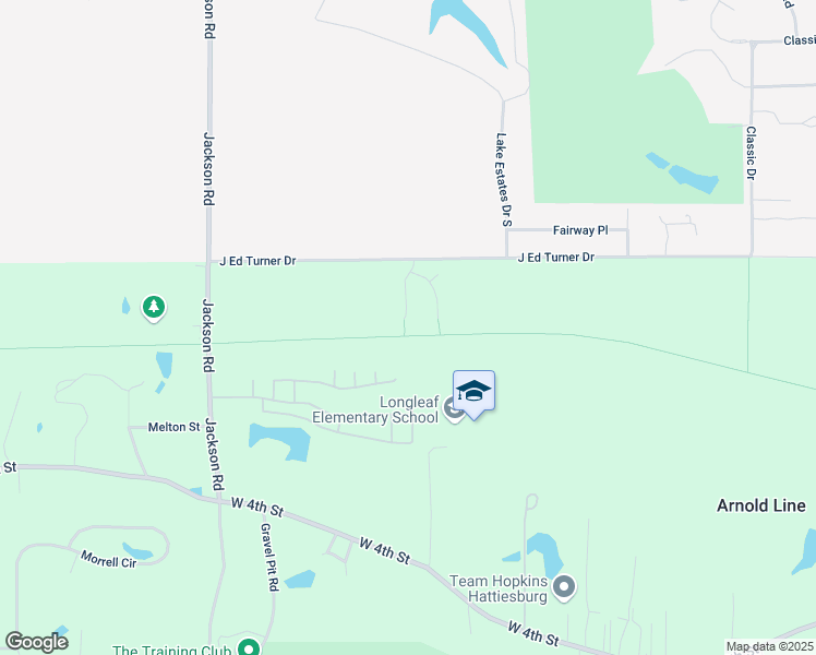 map of restaurants, bars, coffee shops, grocery stores, and more near Longleaf Trace in Hattiesburg