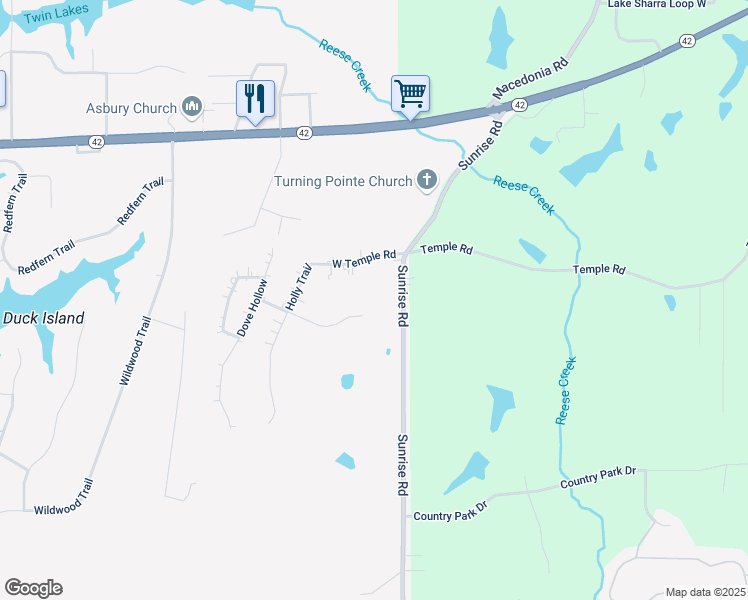 map of restaurants, bars, coffee shops, grocery stores, and more near 24 W Temple Rd in Petal