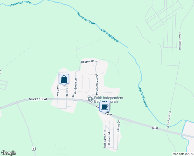 map of restaurants, bars, coffee shops, grocery stores, and more near 302 Merriweather Road in Enterprise