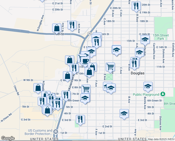 map of restaurants, bars, coffee shops, grocery stores, and more near 1046 G Avenue in Douglas