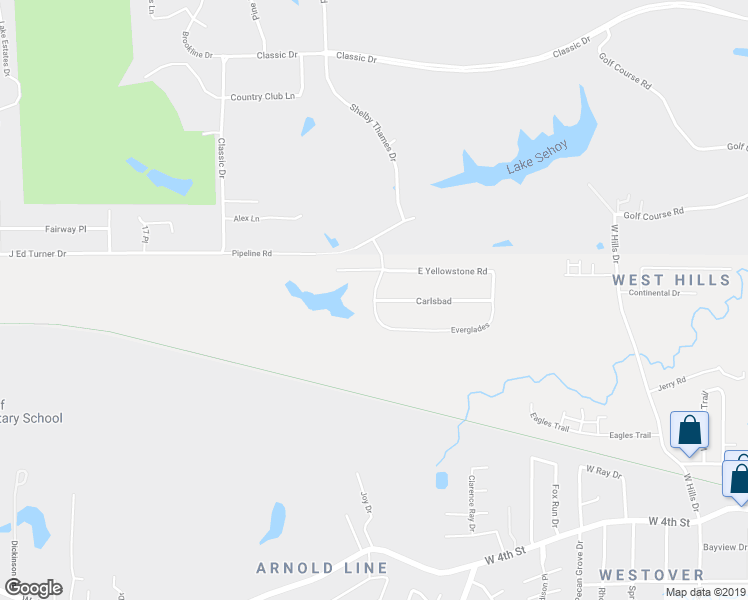 map of restaurants, bars, coffee shops, grocery stores, and more near Carlsbad in Hattiesburg