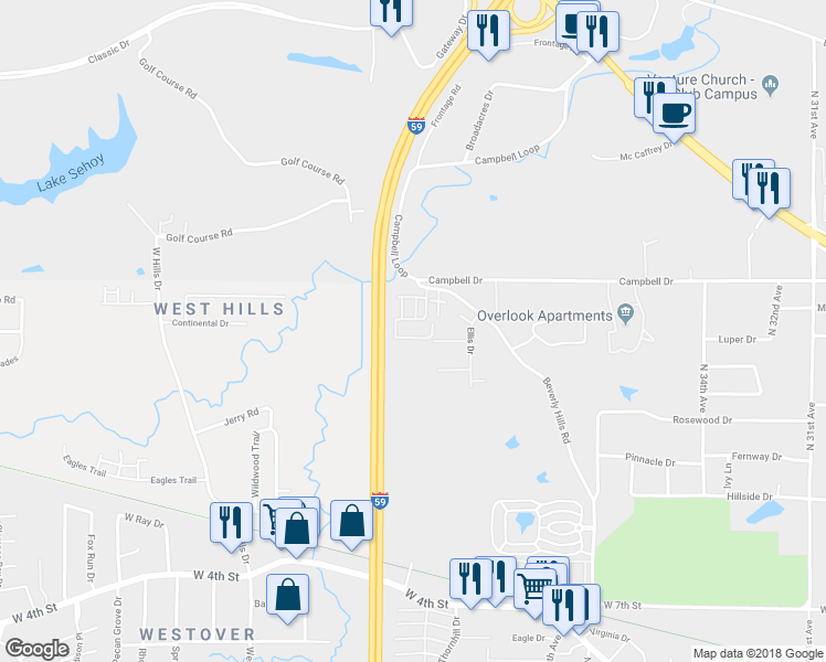 map of restaurants, bars, coffee shops, grocery stores, and more near 1246 Beverly Hills Road in Hattiesburg