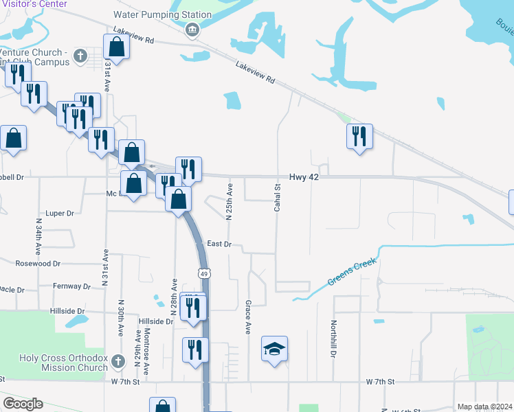 map of restaurants, bars, coffee shops, grocery stores, and more near 2613 McLelland Street in Hattiesburg