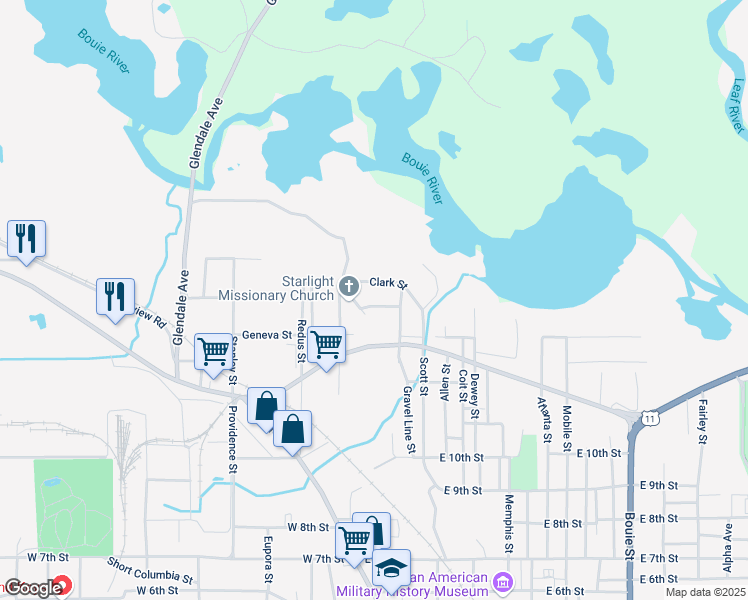 map of restaurants, bars, coffee shops, grocery stores, and more near 423 Clark Street in Hattiesburg