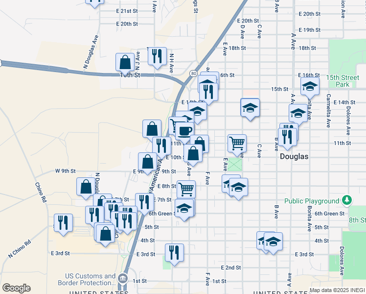 map of restaurants, bars, coffee shops, grocery stores, and more near 1046 G Avenue in Douglas