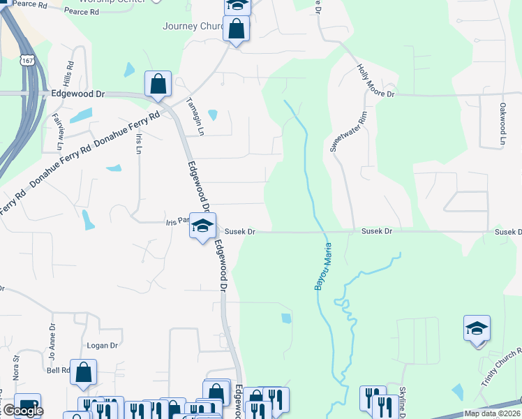 map of restaurants, bars, coffee shops, grocery stores, and more near 130 Agnes Lane in Pineville