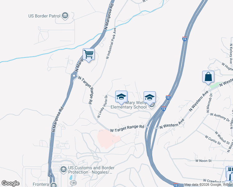 map of restaurants, bars, coffee shops, grocery stores, and more near 724 North Sonora Place in Nogales