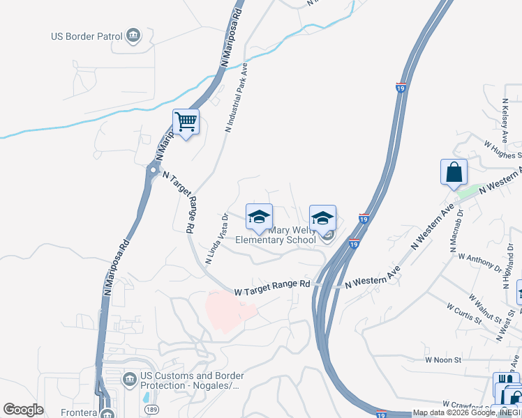 map of restaurants, bars, coffee shops, grocery stores, and more near 724 North Sonora Place in Nogales