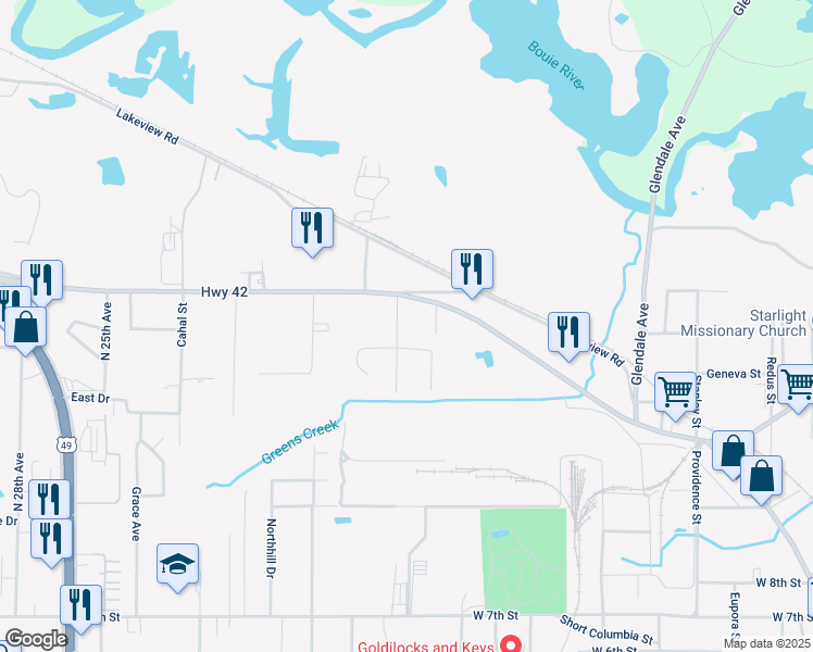map of restaurants, bars, coffee shops, grocery stores, and more near 118 Mixon Street in Hattiesburg