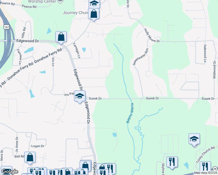 map of restaurants, bars, coffee shops, grocery stores, and more near 130 Agnes Lane in Pineville
