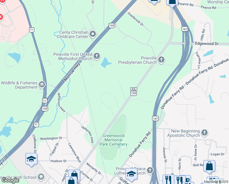 map of restaurants, bars, coffee shops, grocery stores, and more near 116 Myrtlewood Drive in Pineville