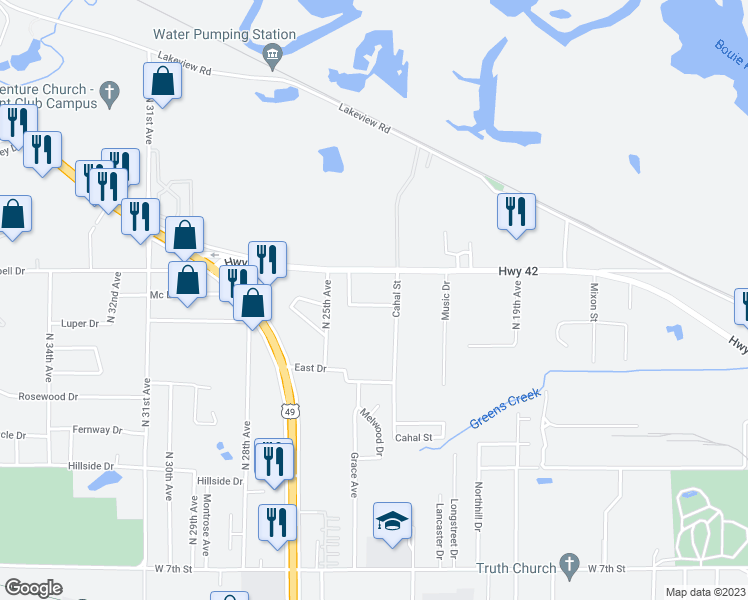 map of restaurants, bars, coffee shops, grocery stores, and more near 2607 McLelland Street in Hattiesburg