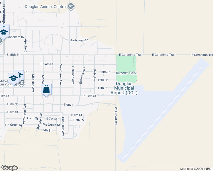 map of restaurants, bars, coffee shops, grocery stores, and more near 3020 11th Street in Douglas