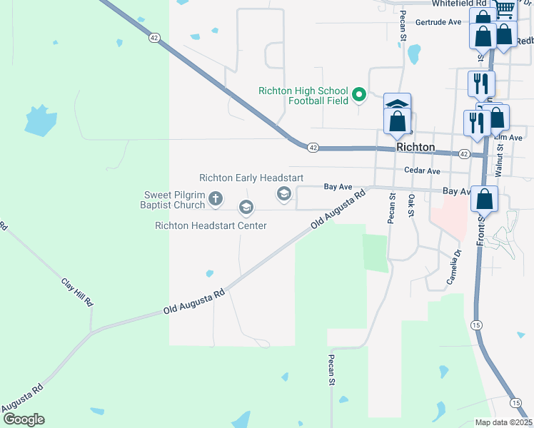 map of restaurants, bars, coffee shops, grocery stores, and more near 901-1207 Ash Avenue in Richton