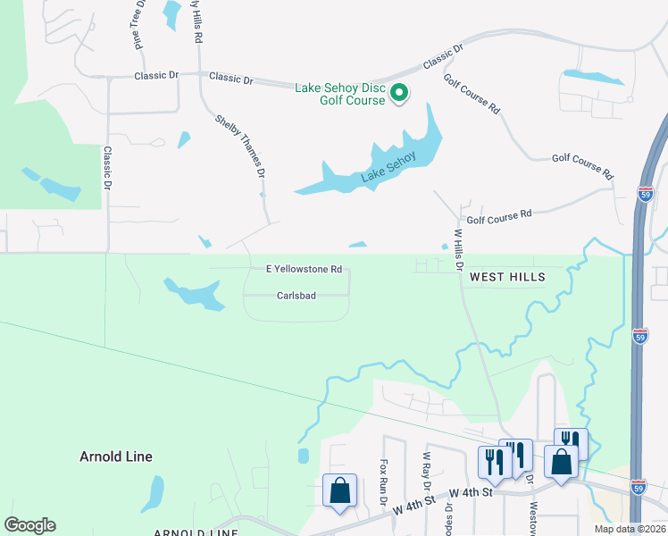 map of restaurants, bars, coffee shops, grocery stores, and more near Carlsbad in Hattiesburg