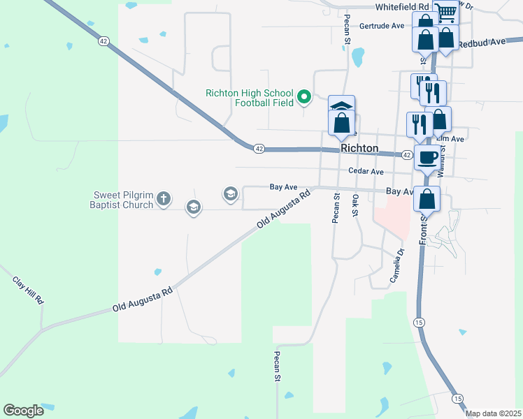 map of restaurants, bars, coffee shops, grocery stores, and more near 901 Ash Avenue in Richton