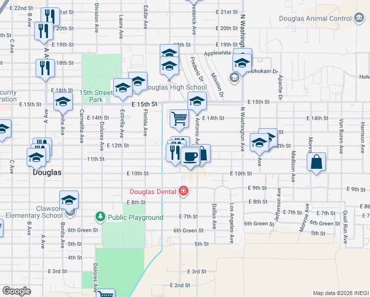 map of restaurants, bars, coffee shops, grocery stores, and more near in Douglas