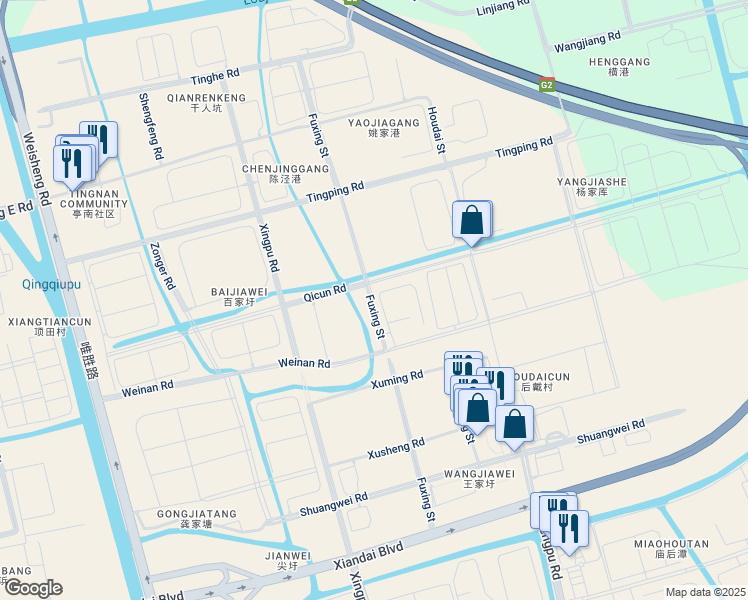 map of restaurants, bars, coffee shops, grocery stores, and more near Fuxing Street in Suzhou Shi