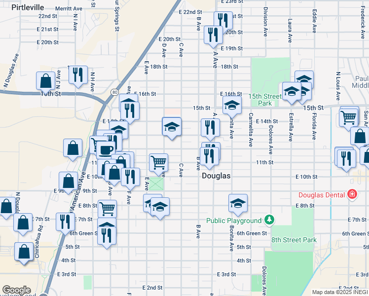 map of restaurants, bars, coffee shops, grocery stores, and more near 1215 C Avenue in Douglas