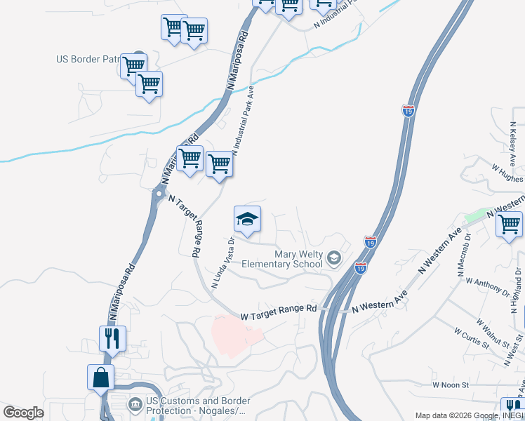 map of restaurants, bars, coffee shops, grocery stores, and more near 826 North Linda Vista Drive in Nogales