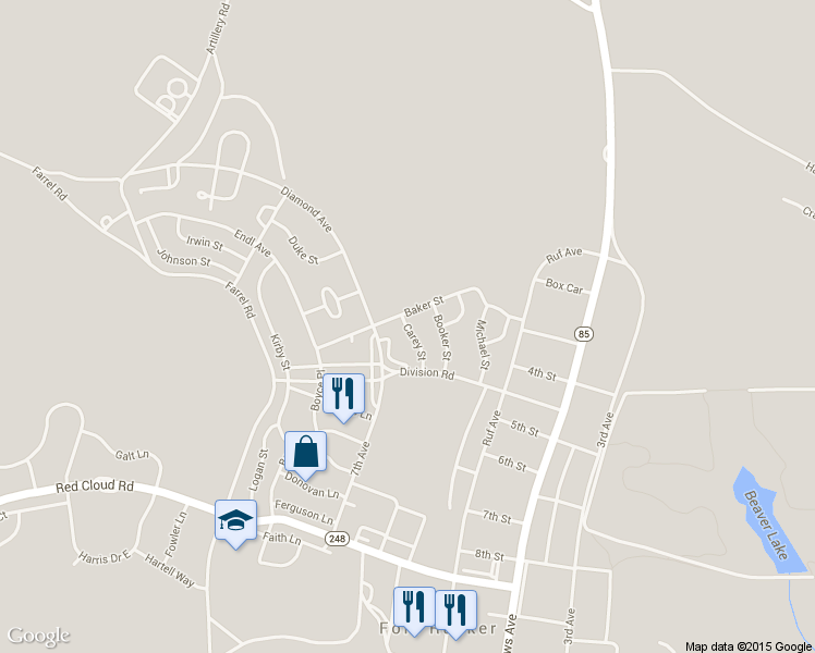 map of restaurants, bars, coffee shops, grocery stores, and more near 22 Carey Street in Fort Rucker