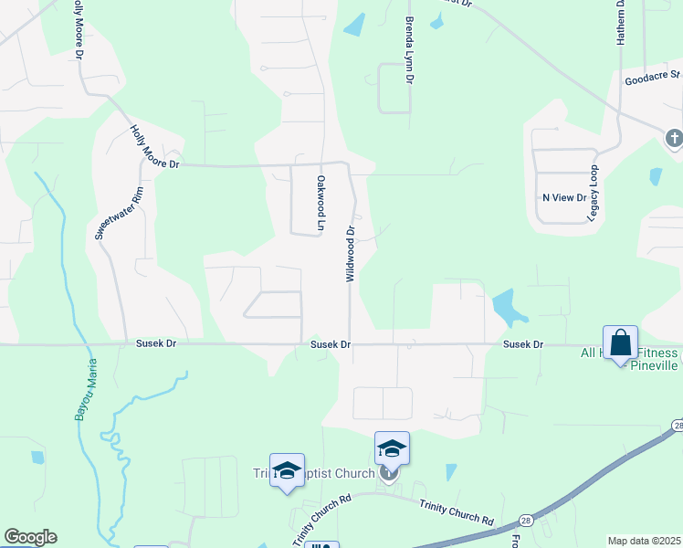 map of restaurants, bars, coffee shops, grocery stores, and more near 141 Wildwood Drive in Pineville