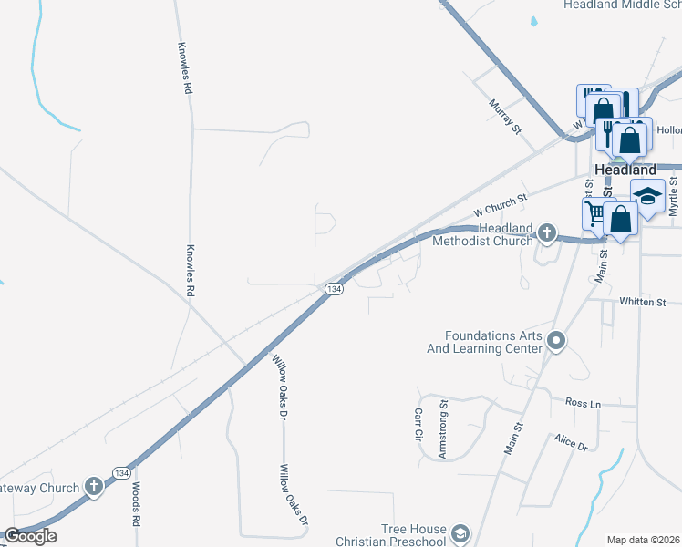 map of restaurants, bars, coffee shops, grocery stores, and more near 358 West Railroad Street in Headland