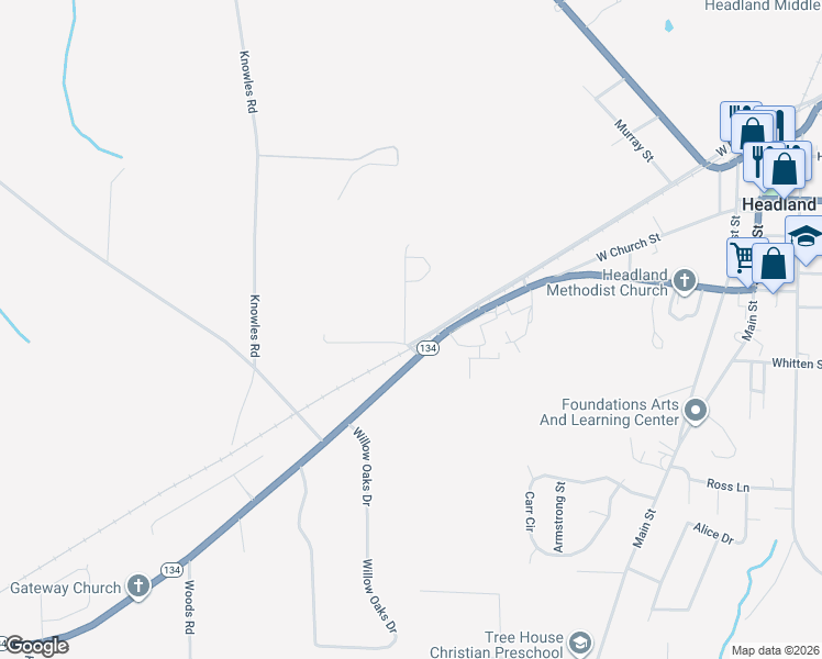 map of restaurants, bars, coffee shops, grocery stores, and more near 358-376 West Railroad Street in Headland