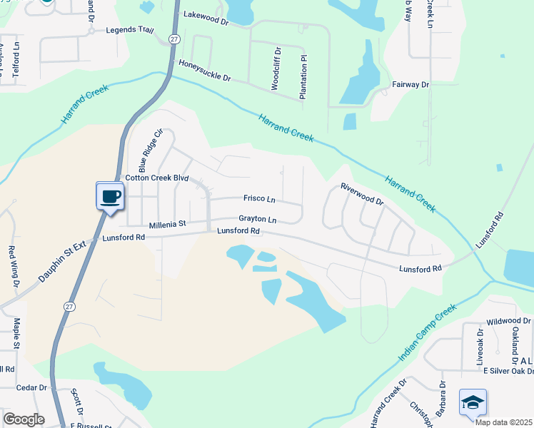 map of restaurants, bars, coffee shops, grocery stores, and more near 119 Grayton Lane in Enterprise
