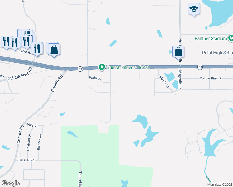 map of restaurants, bars, coffee shops, grocery stores, and more near in Petal