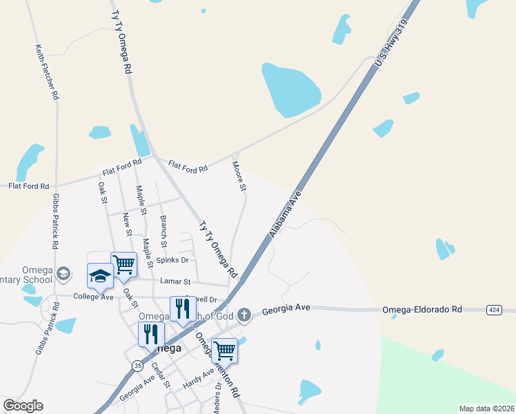 map of restaurants, bars, coffee shops, grocery stores, and more near 166 Moore Street in Omega