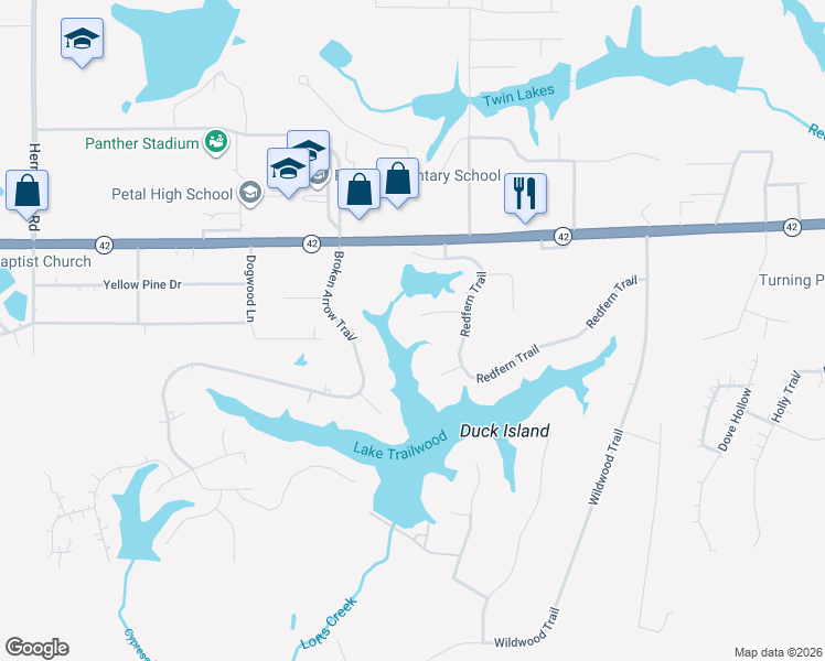map of restaurants, bars, coffee shops, grocery stores, and more near 27 Chestnut Point in Petal