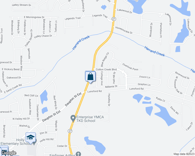 map of restaurants, bars, coffee shops, grocery stores, and more near 103 Whitney Avenue in Enterprise