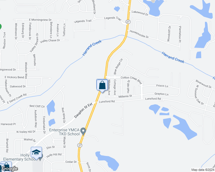 map of restaurants, bars, coffee shops, grocery stores, and more near 102 Whitney Avenue in Enterprise