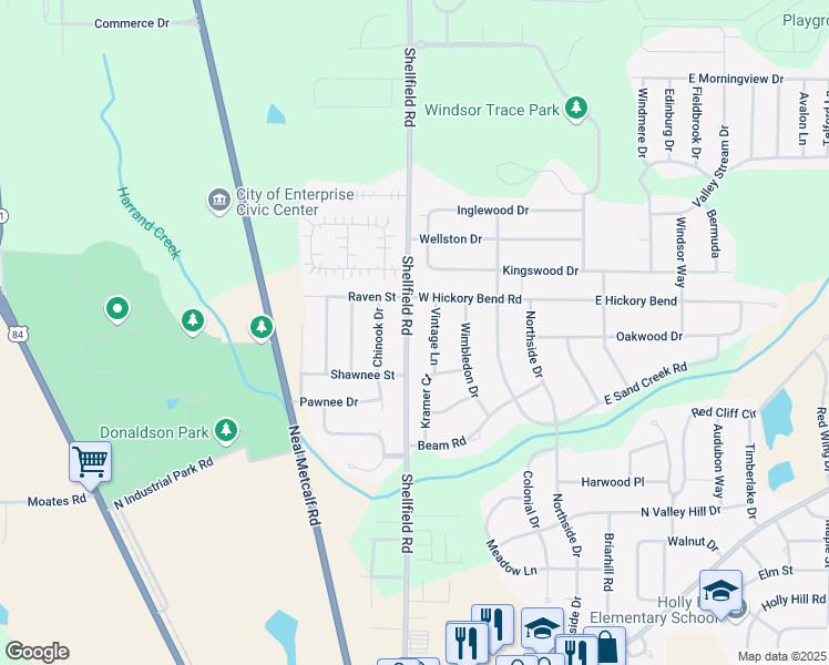 map of restaurants, bars, coffee shops, grocery stores, and more near 1986 Shellfield Road in Enterprise