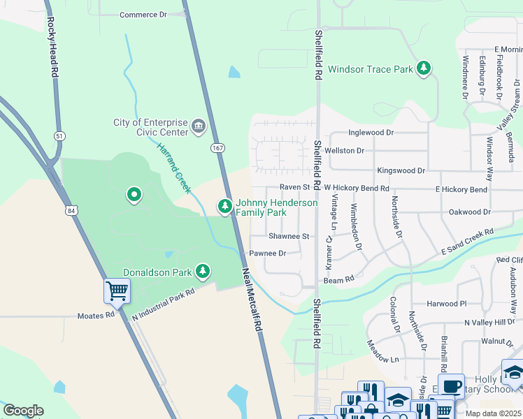 map of restaurants, bars, coffee shops, grocery stores, and more near 1970 Redhawk Drive in Enterprise