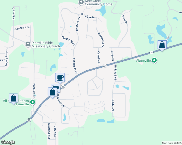 map of restaurants, bars, coffee shops, grocery stores, and more near 5024 Louisiana 28 in Pineville