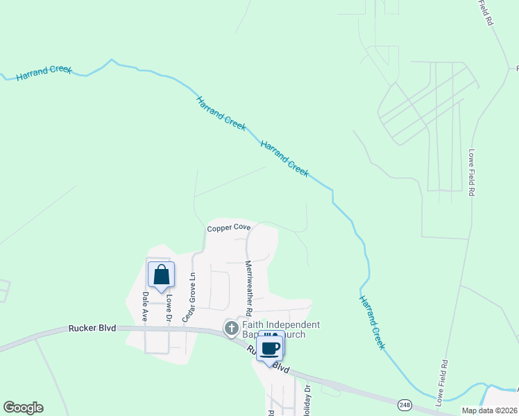 map of restaurants, bars, coffee shops, grocery stores, and more near 534 Merriweather Road in Enterprise
