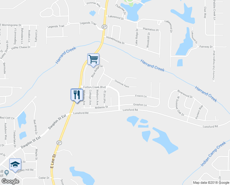 map of restaurants, bars, coffee shops, grocery stores, and more near 46 Cotton Creek Boulevard in Enterprise
