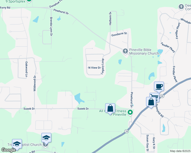 map of restaurants, bars, coffee shops, grocery stores, and more near 4025 Legacy Loop in Pineville