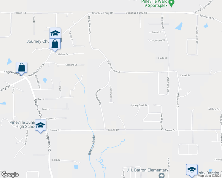 map of restaurants, bars, coffee shops, grocery stores, and more near 110 Lakeland Drive in Pineville