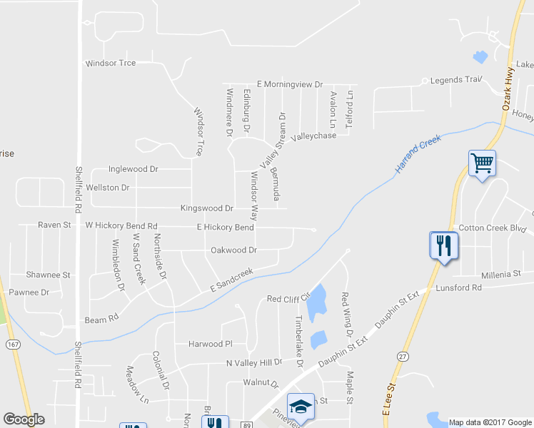 map of restaurants, bars, coffee shops, grocery stores, and more near 302 Kingswood Drive in Enterprise