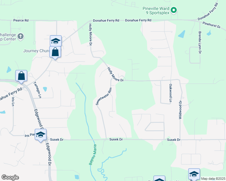 map of restaurants, bars, coffee shops, grocery stores, and more near 204 Sweetwater Rim in Pineville